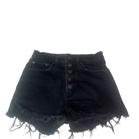 🌸 Abercrombie & Fitch The Mom Short – High Rise Black Denim Shorts 25/0 – Raw E - Picture 2 of 12